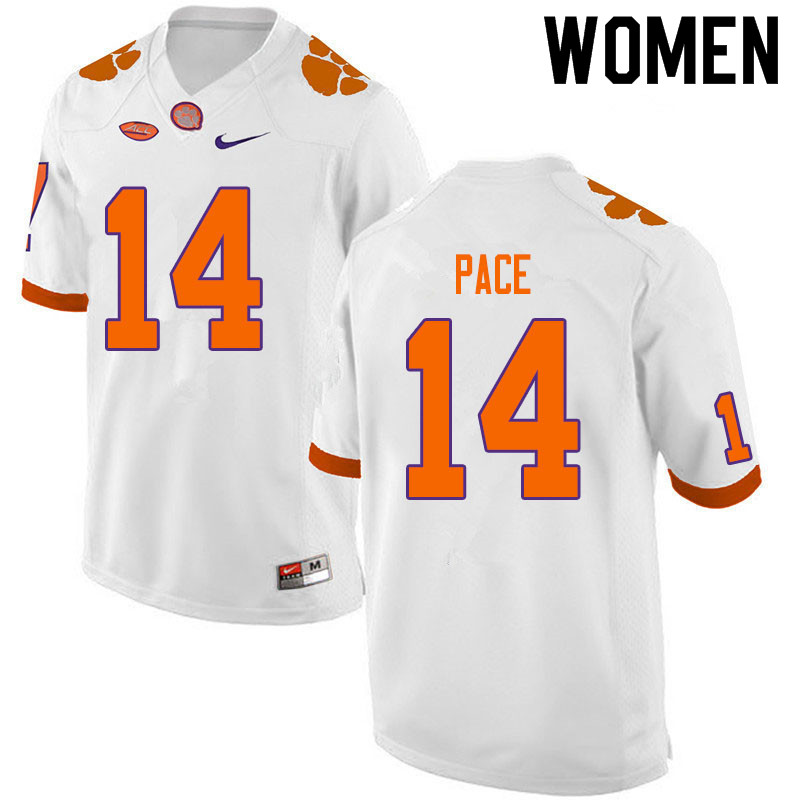 Women #14 Kobe Pace Clemson Tigers College Football Jerseys Sale-White - Click Image to Close